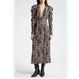 Farm Rio Leopard V-Neck Midi Women's Dress Small